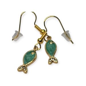 Chic Gold and Green Fish Hook Earrings